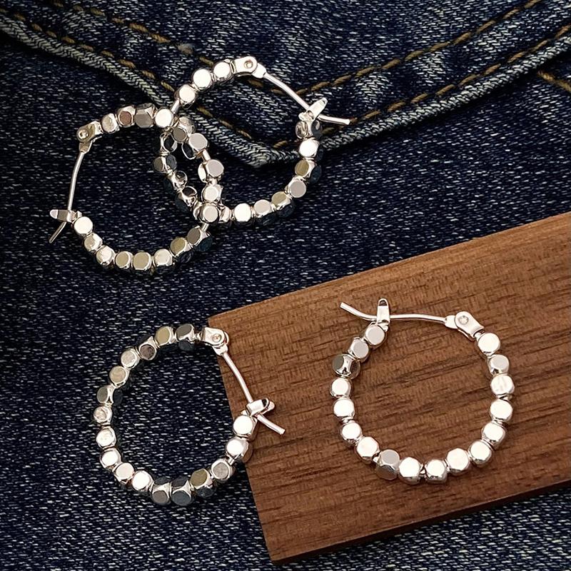 My Fine Jewelry Women's Silver Ponykiss Sterling Round Bead Hoop Earrings For Minimalist Hiphop Fine Personality Accessories