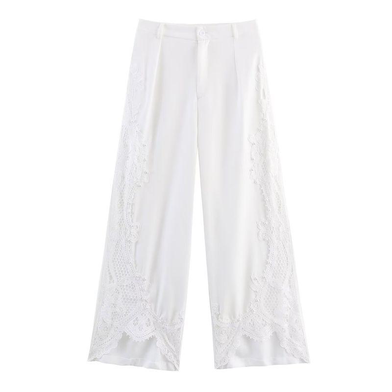 Kaslead New Women Clothes Western Style Fashion Simple Design Lace Beads Trousers