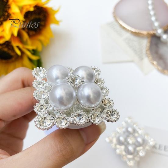 Mobile Phone Holder Telescopic Foldable Self-adhesive Anti-slip Decoration Square Rhinestone Faux Pearl Phone Folding Finger Stand for Desktop