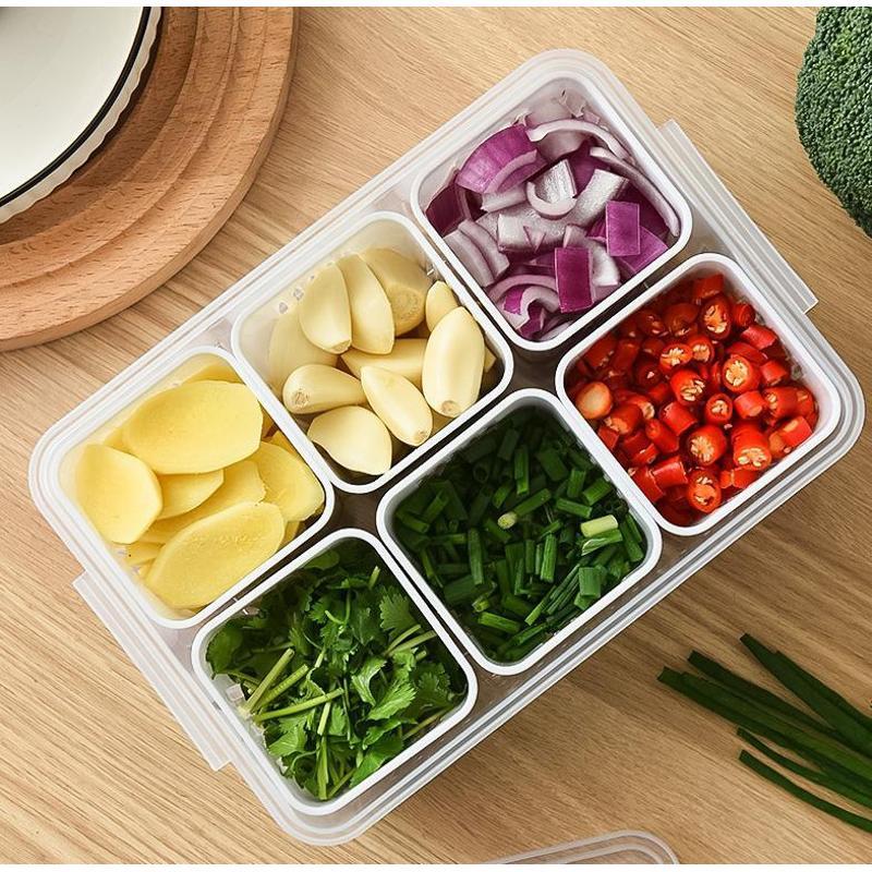 Fridge Food Storage Container With Drain Basket Fresh Keeping Box Garlic Ginger Onion Pepper Fruit Vegetable Kitchen Organizer