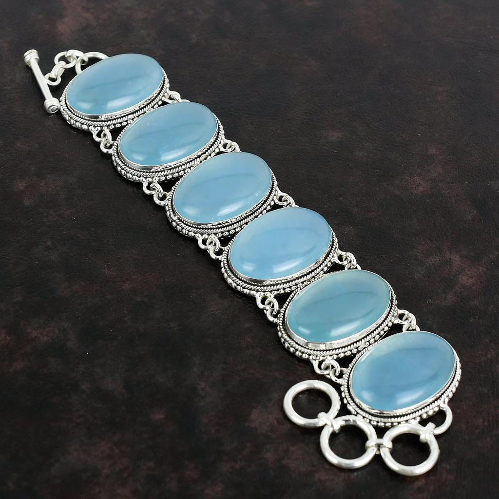Aquamarine Bracelet Handmade Natural Gemstone Bracelet Vintage Jewelry 925 Sterling Silver Bracelet Adjustable Chain Bracelet Gifts For Mom