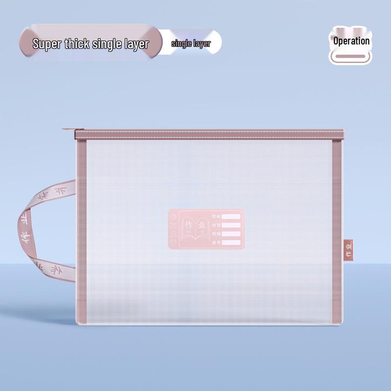 Transparent Mesh Double-Layer Zippered File Bag with Large Capacity in Morandi Colors for Elementary Students