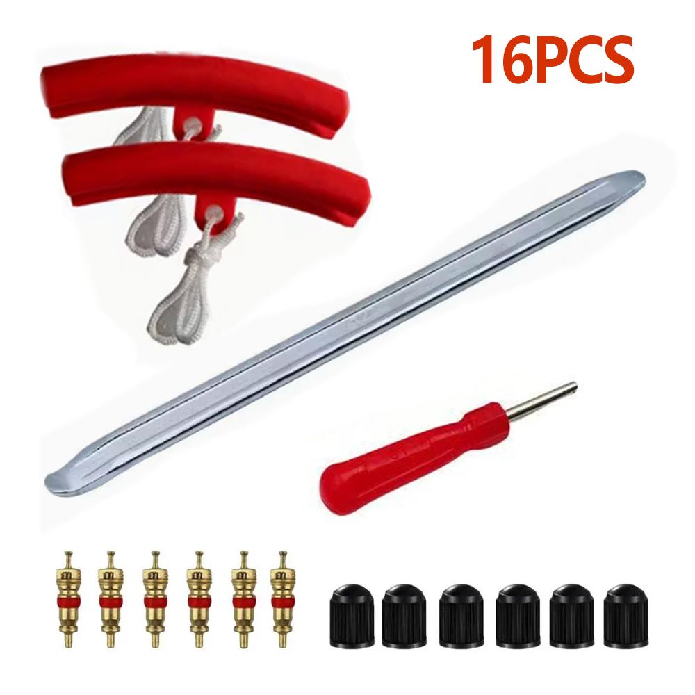 

16/28Pcs Tire Repair Tool Set with Steel Tire Irons Pry Bars Levers and Valve Stem Tools for Motorcycle and Car Maintenance
