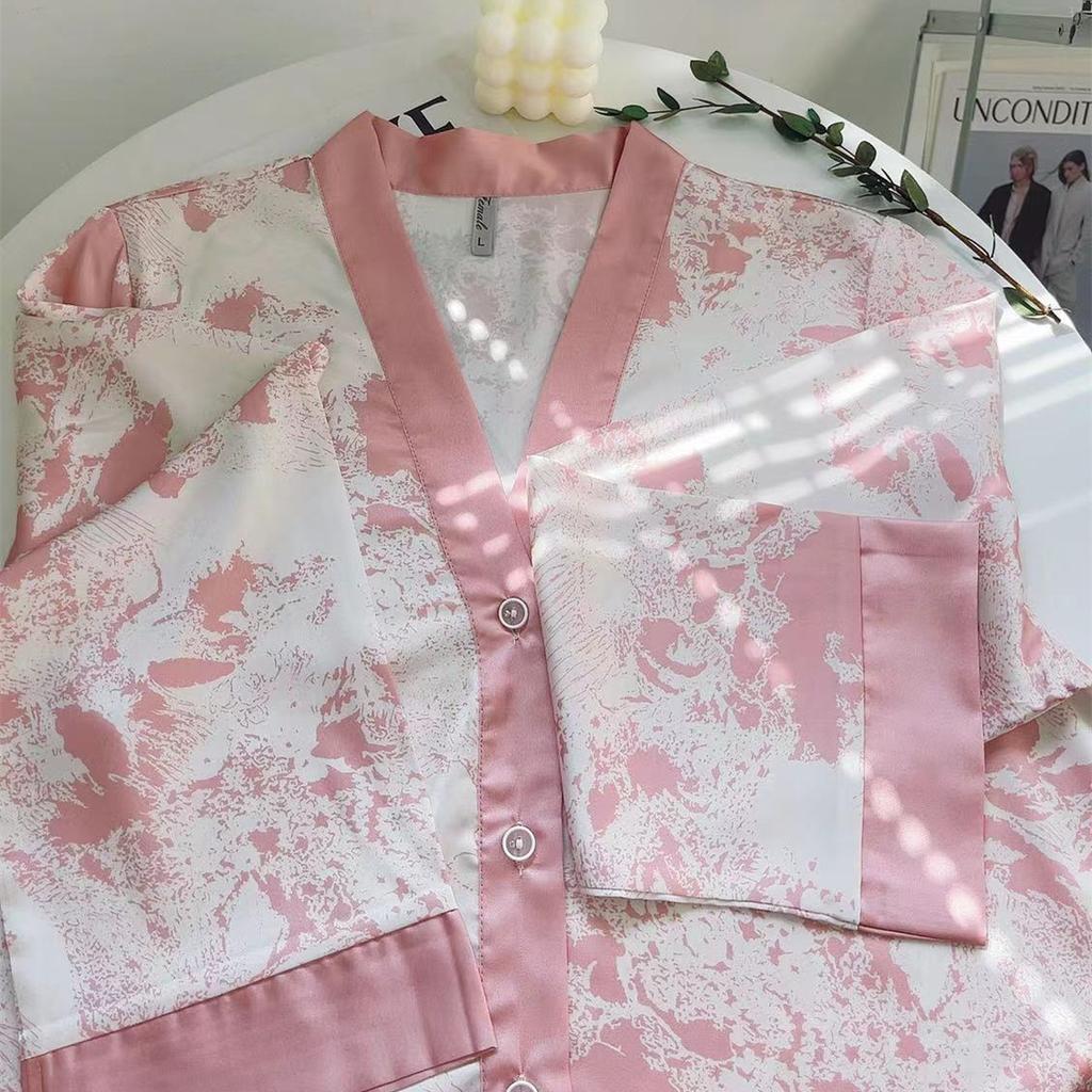 New Pajamas Women's Ice Silk High-end Long-sleeved Trousers Set, Simple Loungewear Can Be Worn Outside
