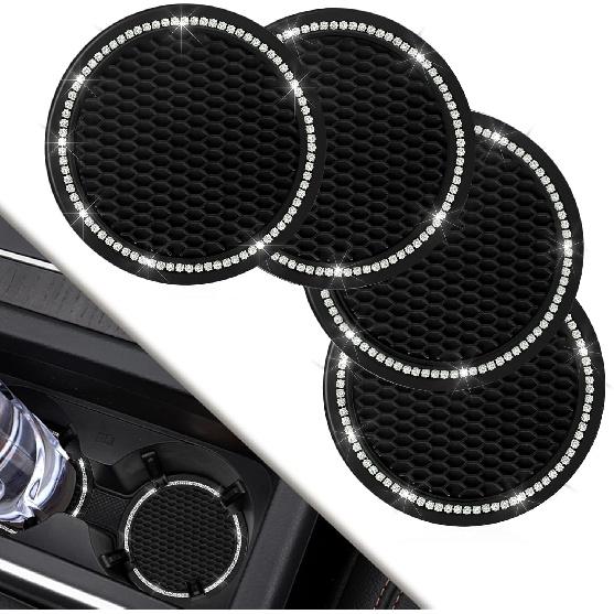 4 Pack Car Coasters, Universal Vehicle Bling Car Coaster, Cute Rhinestone Coaster for Cup Holders,Interior Accessories 2.75'' Silicone Anti Slip Car
