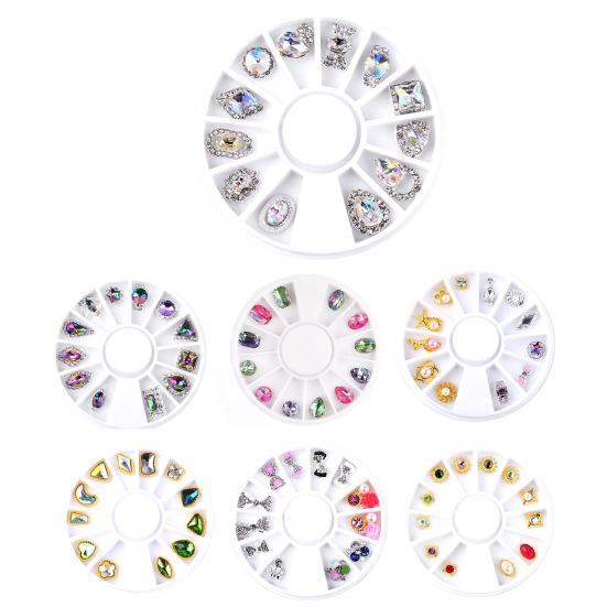 12 Grids/Box AB Rhinestone Perfume Bottle Bow Flower Nail Manicure Decoration