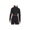 Nike Velvet Fleece-Lined Half-Zip Short Crop Long-Sleeve Casual T-Shirt Women Tops Black FN3620-010