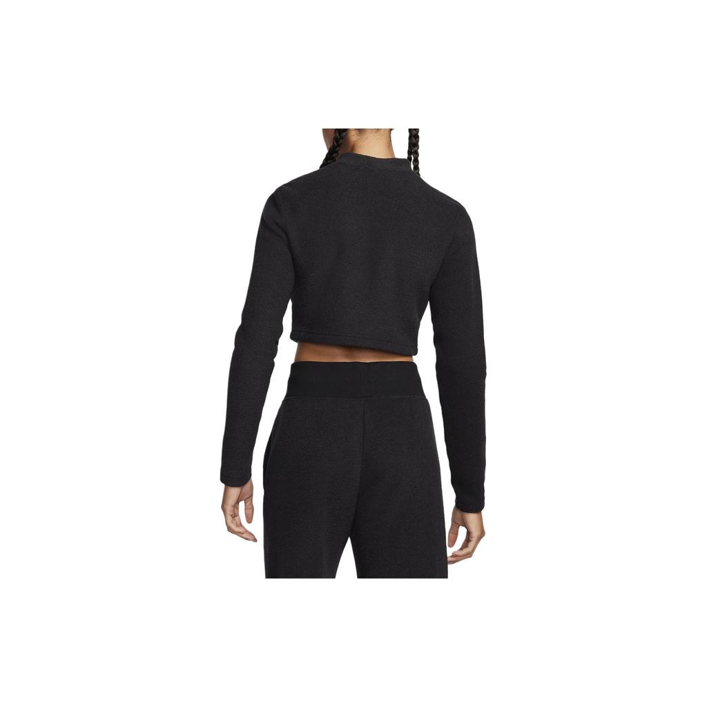 Nike Velvet Fleece-Lined Half-Zip Short Crop Long-Sleeve Casual T-Shirt Women Tops Black FN3620-010