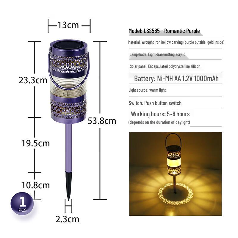 Solar Wrought Iron Hollow Lantern Lawn Light