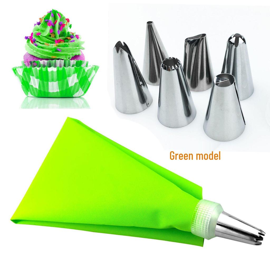 8-Piece Cake Tool Set: 6 Stainless Steel Piping Tips with Silicone Bag & Converter