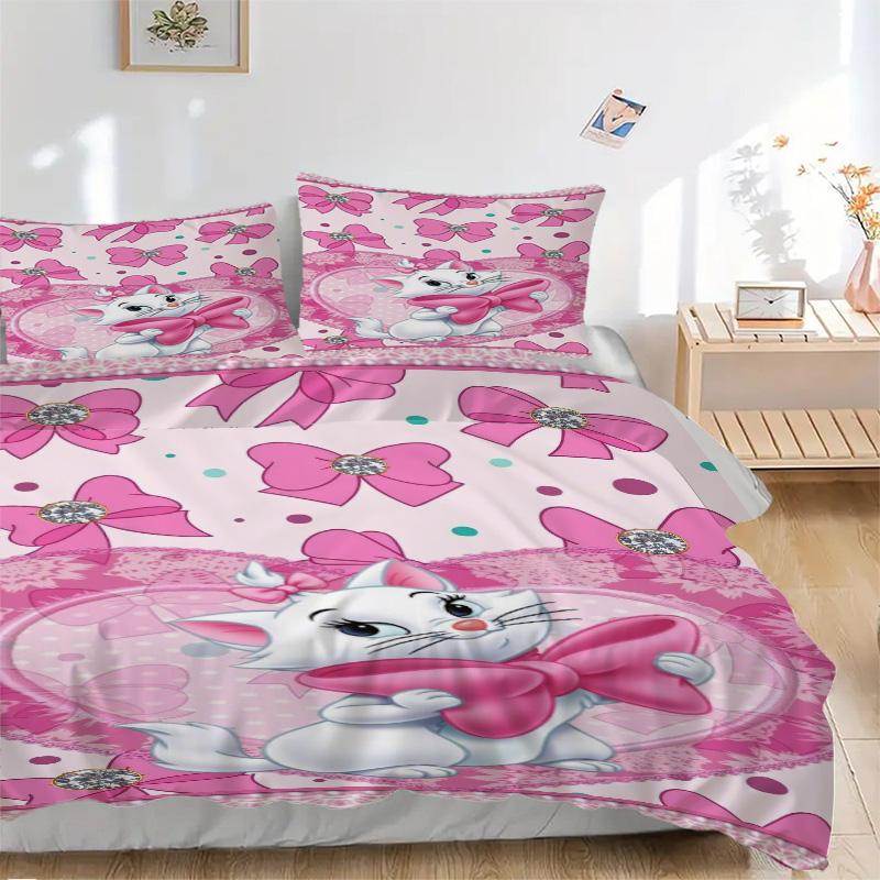 Pink Bow Heart Cat Print 3Pcs Bedding Setduvet Cover With 2 Bedropillowcase Home Birthday Gift