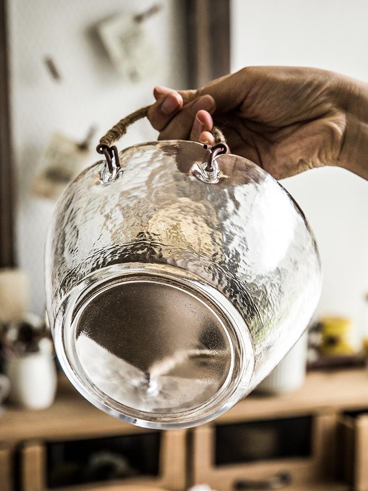 7/8.5 Inches Galss Fruit Plate with Hemp Rope Handle Nordic Large Capacity Salad Bowl Household Thickened Transparent Tableware