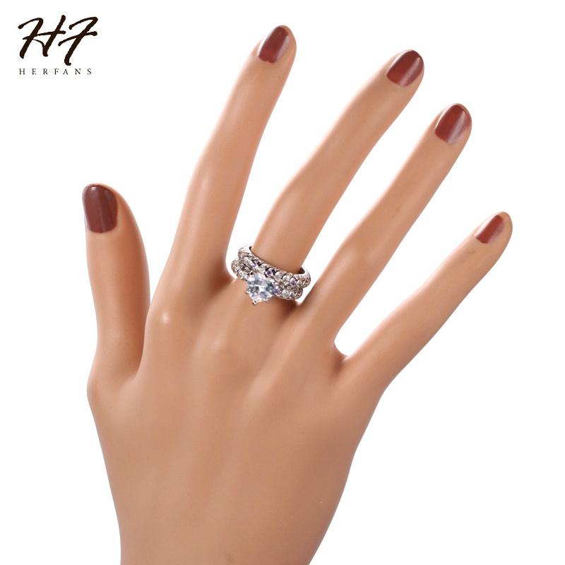 Romantic Heart Shaped 2 Pieces Ring Sets for Women Sliver Color AAA+ Cubic Zirconia Wedding Fashion Jewelry Xmas Gift DD027