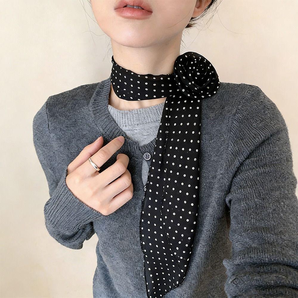 Polka Dots Chiffon Long Scarf Detachable Scarf Shawl New Rose Decor Neck Scarf Women Girls Gifts