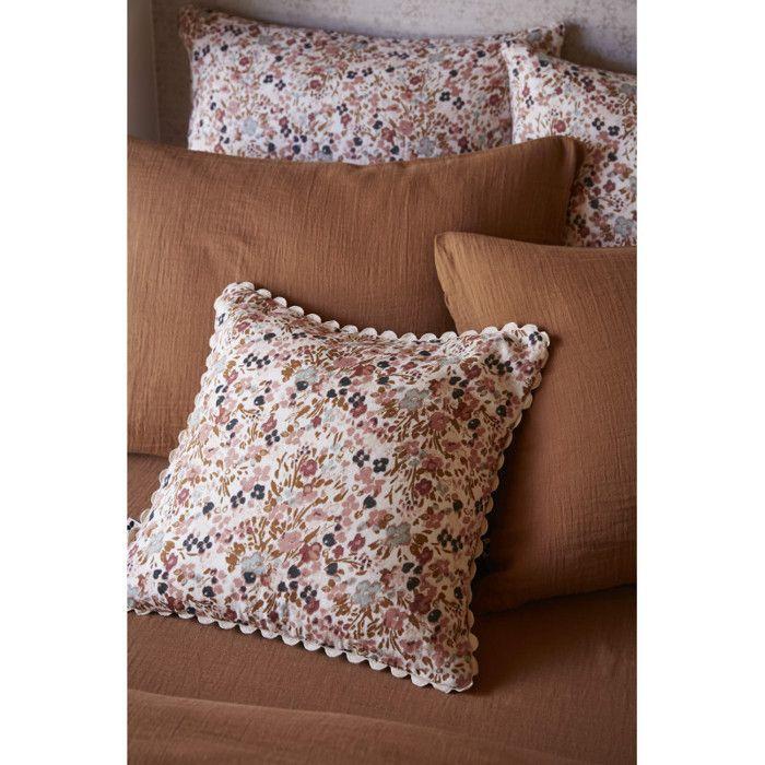 Coussin déhoussable festonné "Capucine" 40 x 40 cm "Gaze de Coton" - Capucine Pampa - Coussin déhoussable festonné 40 x 40 cm