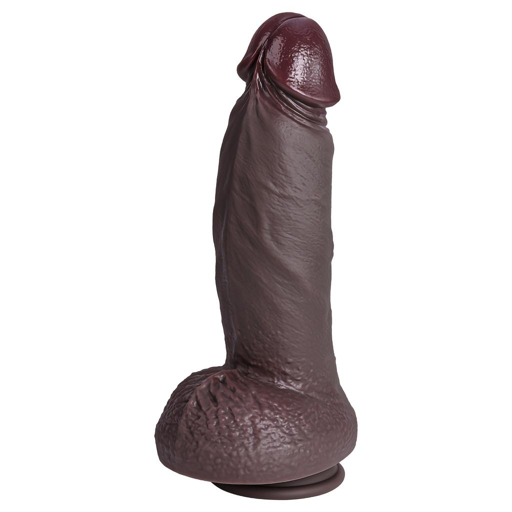 Realistic Black Thick Liquid Silicone Dildo, Soft Skin-Like Texture with Strong Suction Cup, Hands-Free Design, Strap-On Compatible Adult Toy