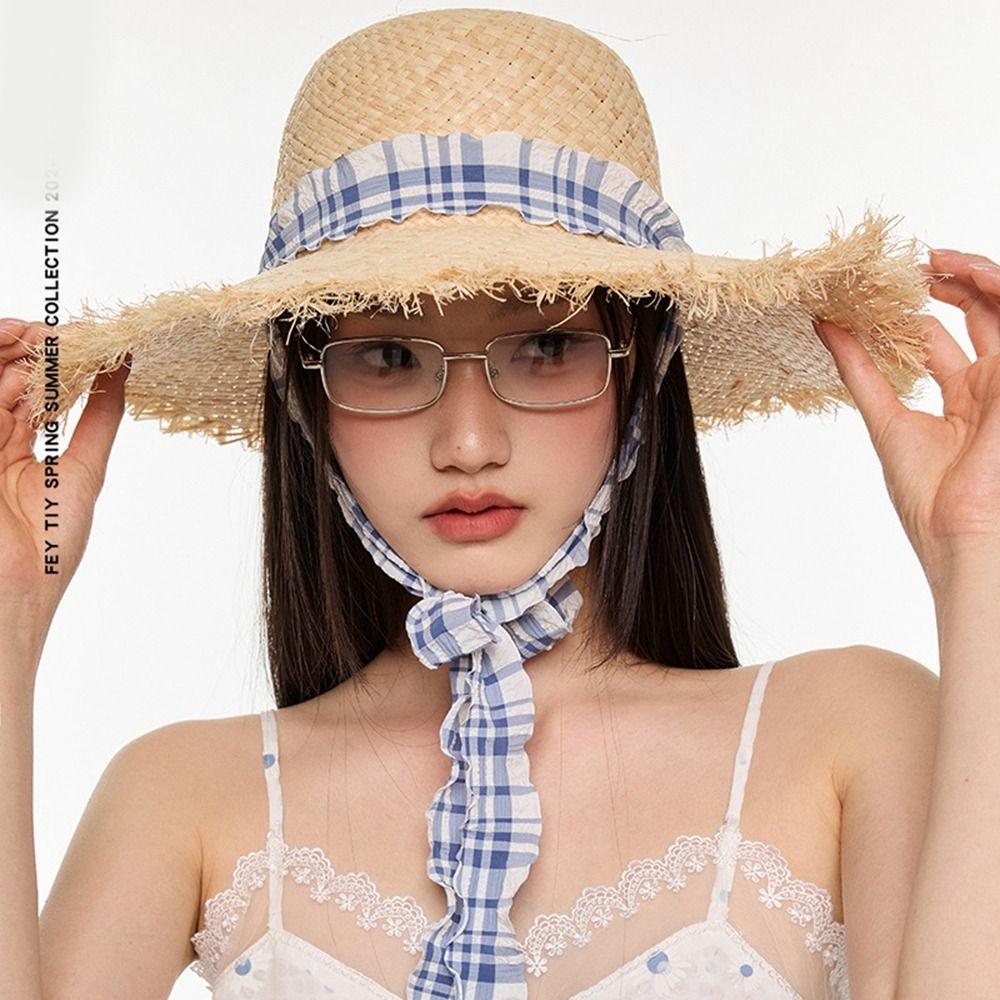 Ribbon Beach Hat UV Protection Sun Protection Cap Simple Outdoor Visor Cap  Woman/Female
