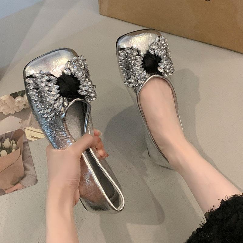 French Silver Single Shoes Women's New Summer Temperament with Skirt Super Fire Beautiful Not Tired Feet Flat Evening Shoes