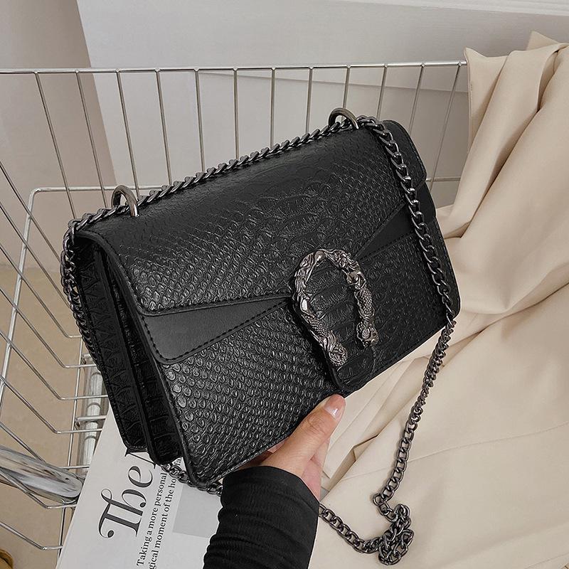Snake Print Crossbody Chain Bag - 2024 Small European & American Style Single-Shoulder Bag for Women