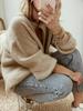 European & American Women's Plus Size Long-Sleeve Knitted Cardigan with Lantern Sleeves