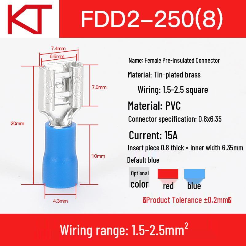 KT Keshitong Female Pre-insulated Terminal 6.3 Spade Terminal Cold Crimp Wiring FDD2-110/187/250/205/312
