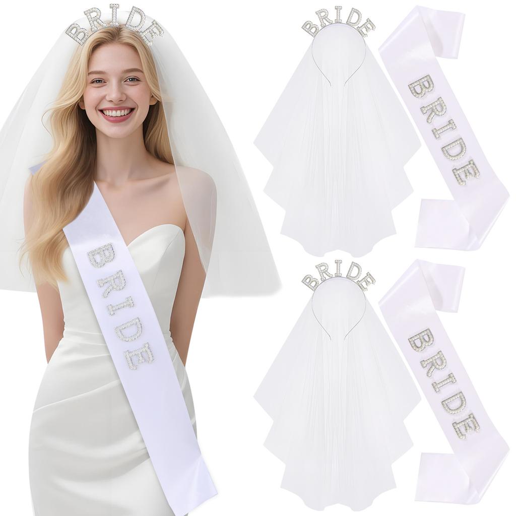 Bride-To-Be Pearl Headband Veil Shoulder Strap 2-Piece Bride Single Pie Headband Wedding Essential Dress