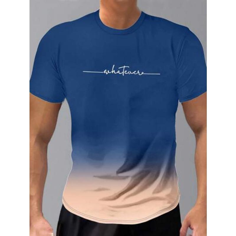 Summer Round Neck 3D Gradient Letters Print Top Fashionable Casual Short Sleeved Men's T-shirts