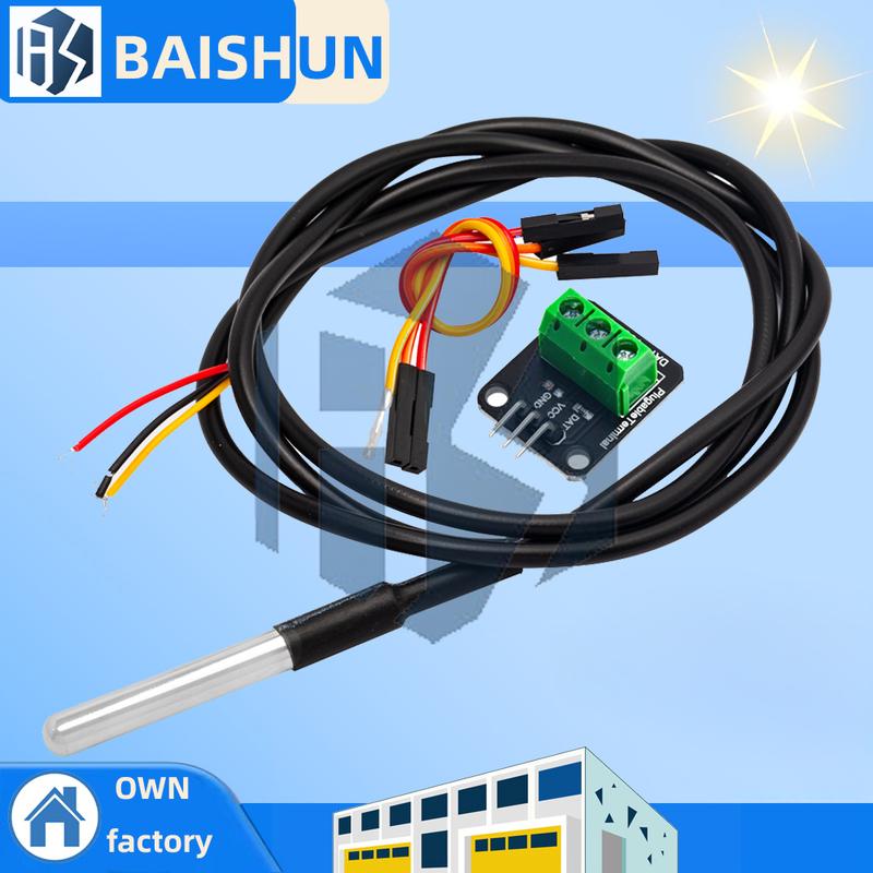 DS18B20 Temperature Sensor Module Kit Waterproof 100CM Digital Sensor Cable Stainless Steel Probe Terminal Adapter For Arduino