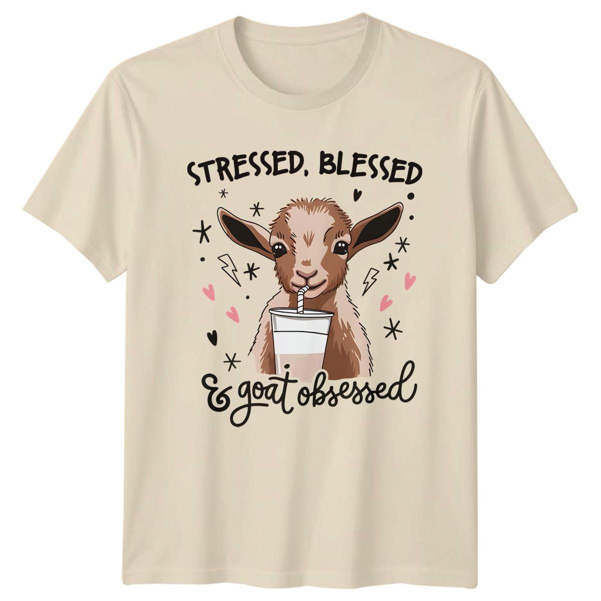 Stressed Blessed And Goat Obsessed T-Shirt Farm Animals Birthday Gift M