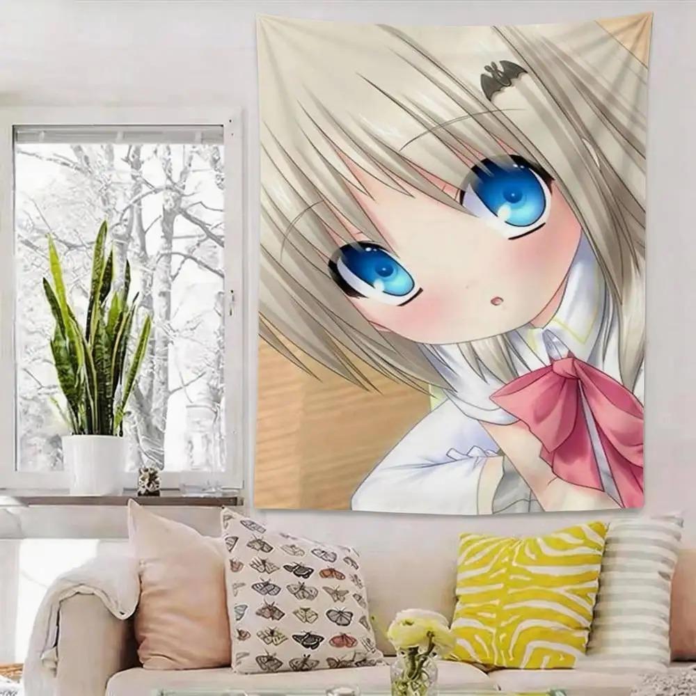 Cute Japanese Anime Girl Tapestry Pastel Aesthetic Wall Hanging Polyester Fabric Bedroom Dorm Kawaii Room Decor
