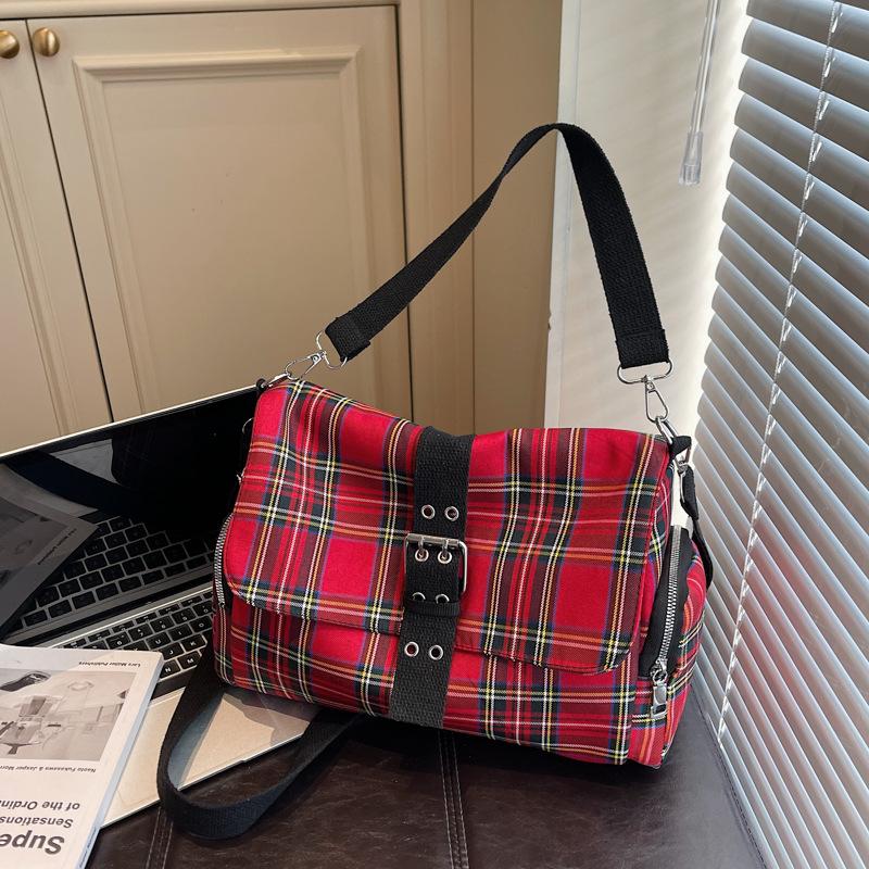 Tejido a Cuadros Estilo Locomotora Retro Bolsos de Hombro para Mujer Gran Capacidad Bolso de Mano Femenino Bolso Cruzado Versátil Casual para Damas