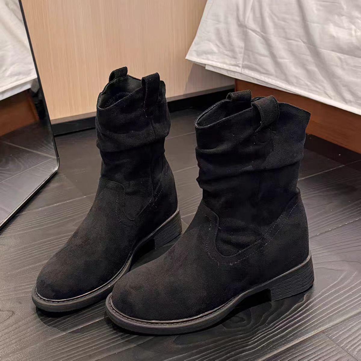 

Увеличение роста 8 ботинок Мартина женские осенние модели средняя труба тонкие маленькие мужские сборки плиссированные универсальные ретро женские ботинки короткие ботинки 35 чёрный