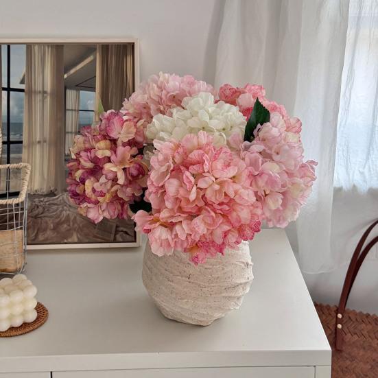 Large Hydrangea Artificial Flowers Full Bloom Faux Silk Hydrangeas with Stem for Home Wedding Party Decor Table