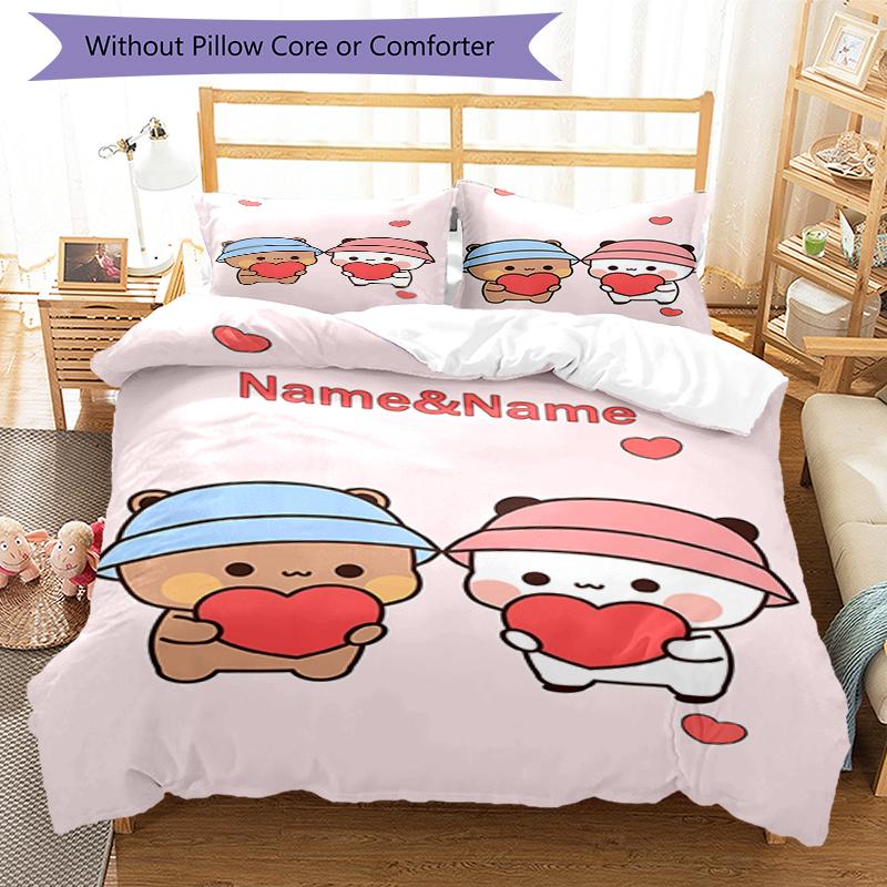 3pcs Custom Name Bubu Dudu Bedding Set Duvet Cover Closure Includes 1 Duvet Cover & 2 Pillowcases, Soft and Comfortable for All Seasons.
