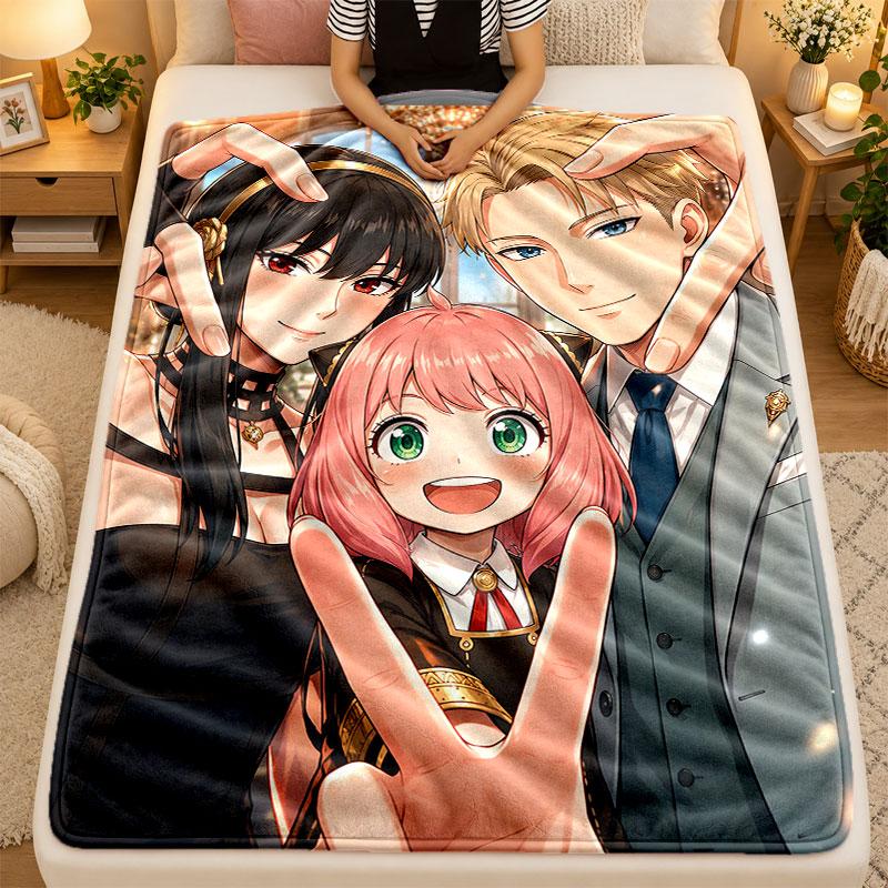 Flannel BlanketSpy × Family Warm Soft Throw Blanket for Indoor Sofa Bed Living Room Use