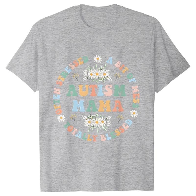 Women's Fashion T-shirt Autism Mama Printed Tshirts Fashion Casual Short-sleeved Tee Shirt Autism Awareness T Shirts for Women