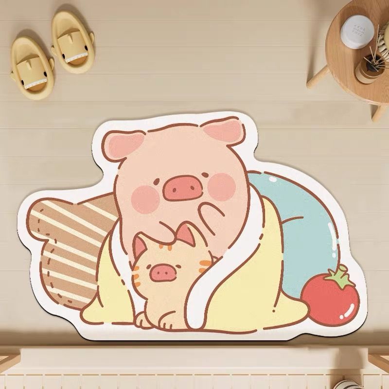 Lulu pig bathroom absorbent floor mat toilet diatom mud cushion non-slip quick-drying foot mat household door