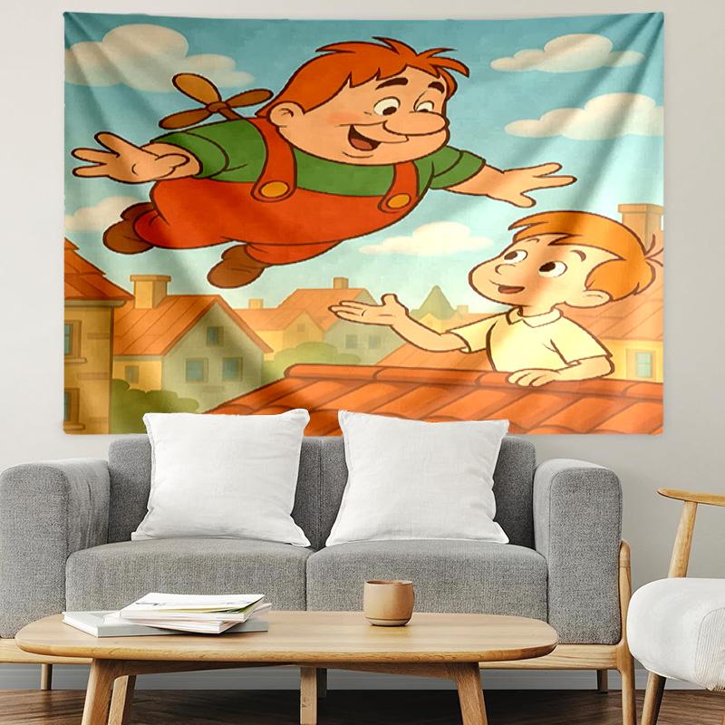 Karlsson auf dem Dach Druck Wandteppich, Leichte Wanddekoration, für Schlafzimmer, Studentenwohnheim, Wohnzimmer, Heimkunstdekor, Geburtstags-Weihnachtsgeschenk für Freunde