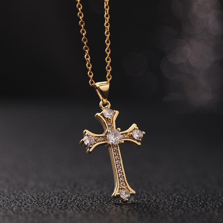 Exotic Cross Pendant Necklace with Micro-Set Zirconia Unique Drop Jewelry