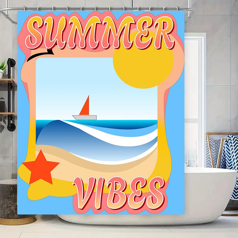 

Summer Vibes Shower Curtain Beach-Themed Decor For Bathroom With Blue And Yellow Colors, Perfect For A Fun And Refreshing Look W60H190(CM)-1 Pcs
