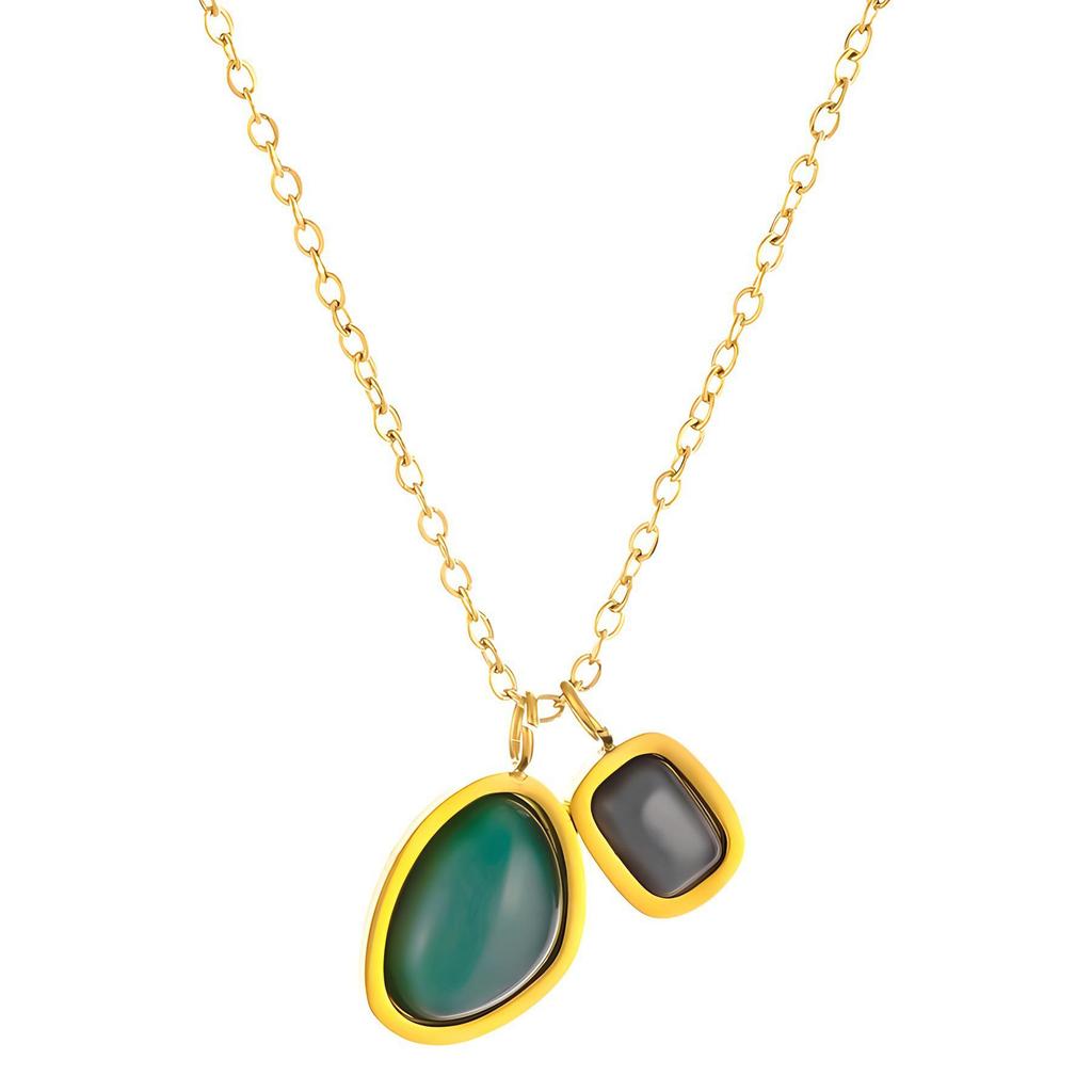 Green & Black Agate Double Pendant Necklace - Elegant 2026 Design, Colorfast Summer Clavicle Chain for Women