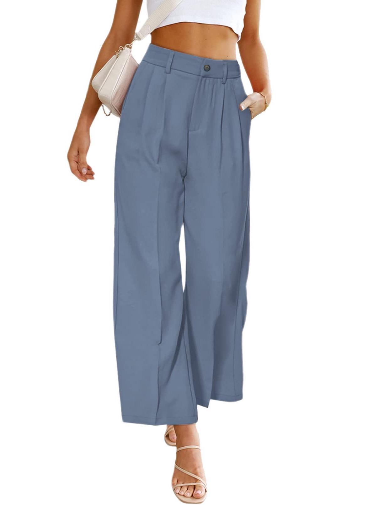 

New Arrival: European & American High-Waist Button Wide-Leg Formal Trousers with Pockets - Spring & Summer Collection. XXL синий
