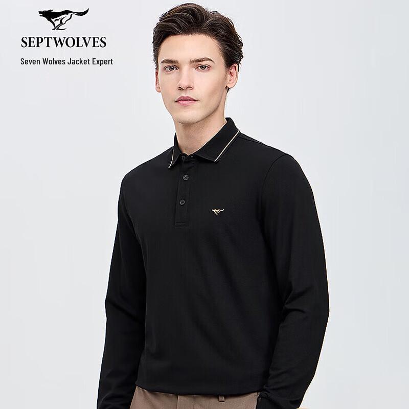 SEPTWOLVES Men's Striped Long-Sleeve Polo Shirt