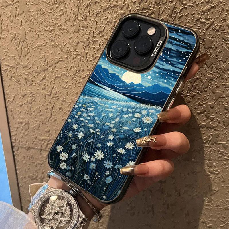 Moon Starry Sky Moonlight Night Scene Laser Phone Case For iPhone 14 15 Pro Max Plus 11 13 12 Mini 16 Pro Max Shockproof Covers