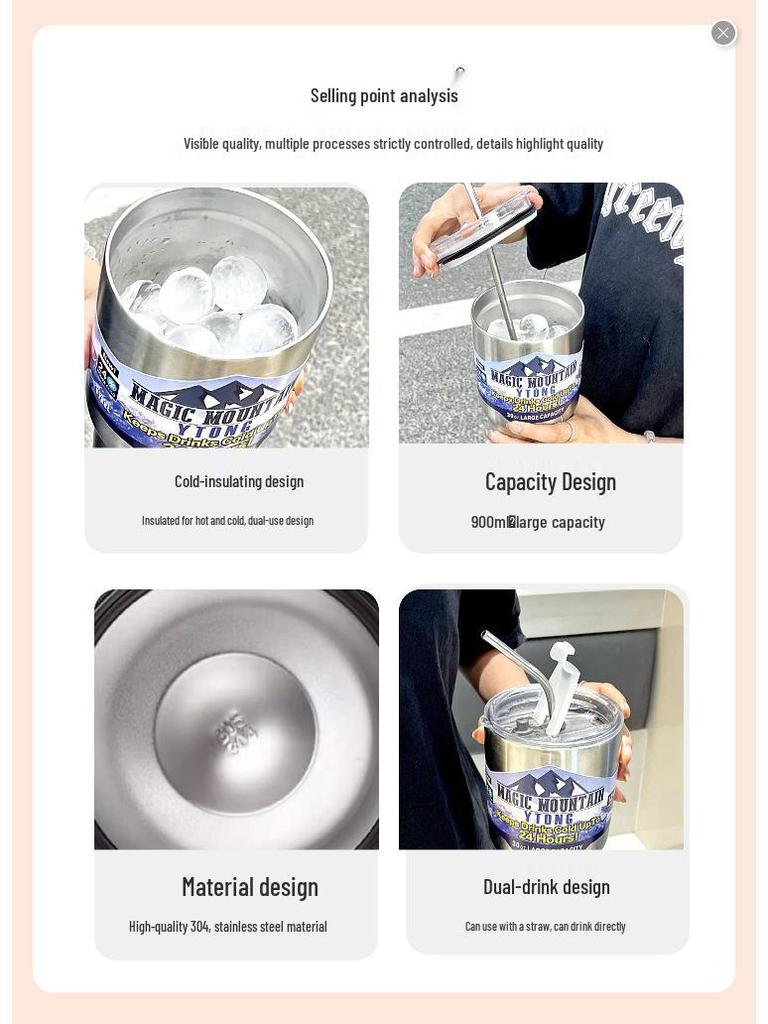 Ice King Large Capacity Insulated Stainless Steel Straw Cup