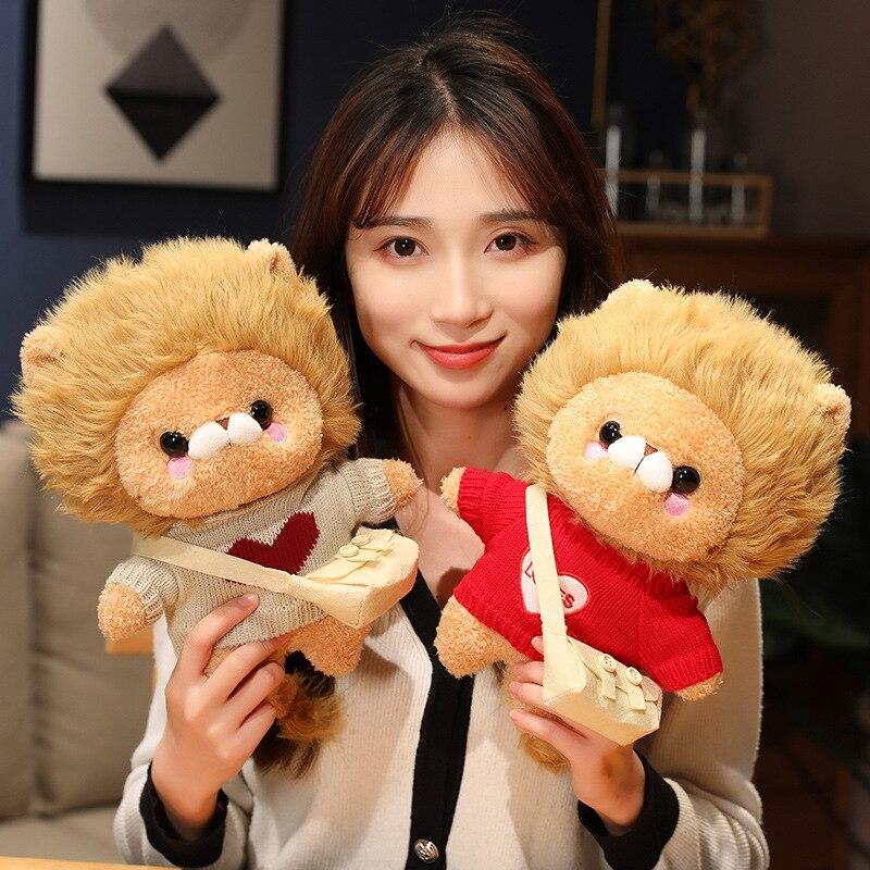 1pc 30cm Kawaii Golden Lion With Clothes Peluche Toys Lovely Lion Wears Sweater Pouchs Stuffed Soft Animal Toy For Children Gifts
