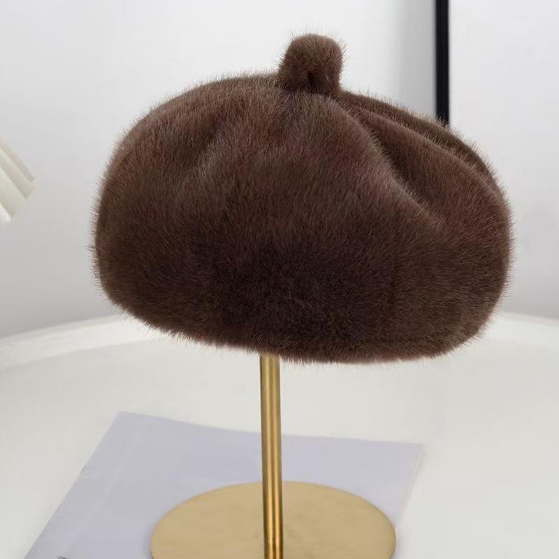 Winter Painter's Hat Vintage Faux Mink Fur Artistic Thickened Fashion Accessories Warmth Adjustable French Style One Size