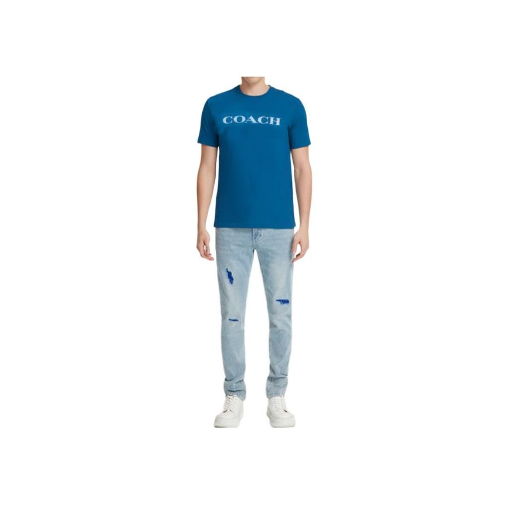 Coach Ss23 Logo Print Crew Neck Short Sleeve T-Shirt Men Tops Blue C9693-QW8