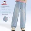 Hello Kitty Girls' Jeans Summer 2025 New Heart Embroidery Straight-Leg Pants Children's Wide-Leg Pants