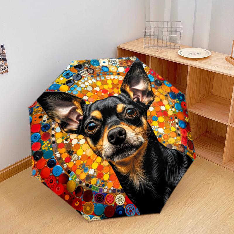 Moonlit Floral Dog Portrait Automatic Umbrella - Suitable Travel Outdoor Portable Umbrella Birthday Gift Daily Essentials